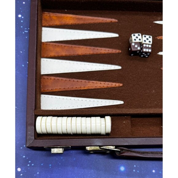 Vintage Backgammon Game Stripe Leatherette Set Briefcase Folding Travel Case - Picture 4 of 14